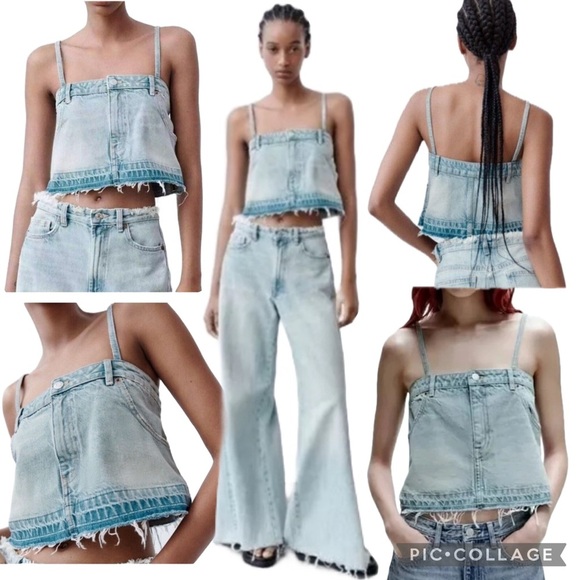 Zara Light Wash Denim Corset-Style Crop Top | Skirt Camisole Crop Tank | Size S - Picture 1 of 7